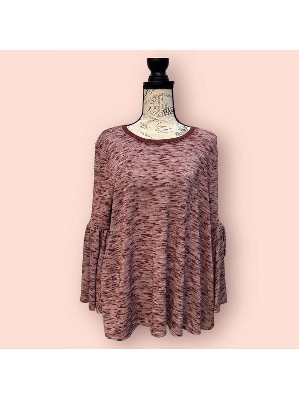 Altar’D State Burgundy Bell Sleeve Knit Blouse with Bows Size L